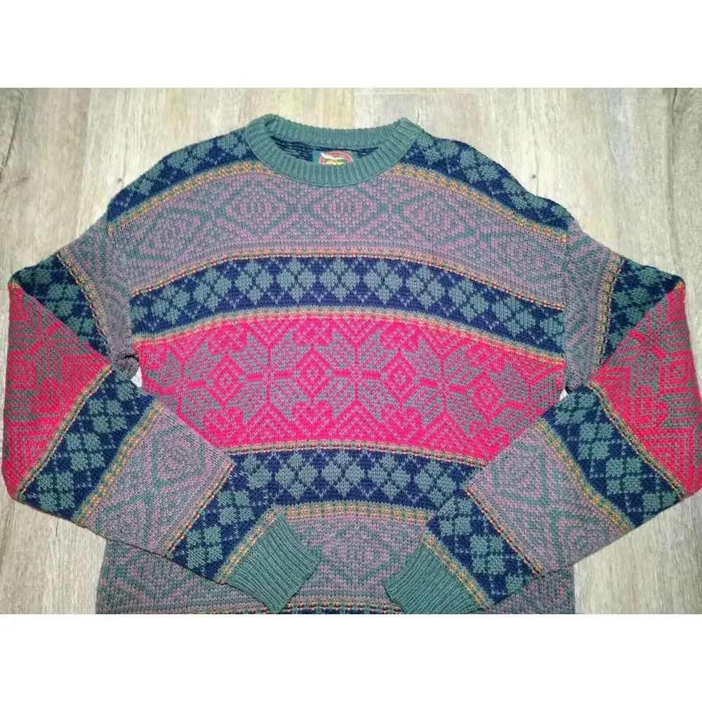 Vintage ALPS Men's XL Multi Color Nordic Fair Isle Sweater Wool Blend